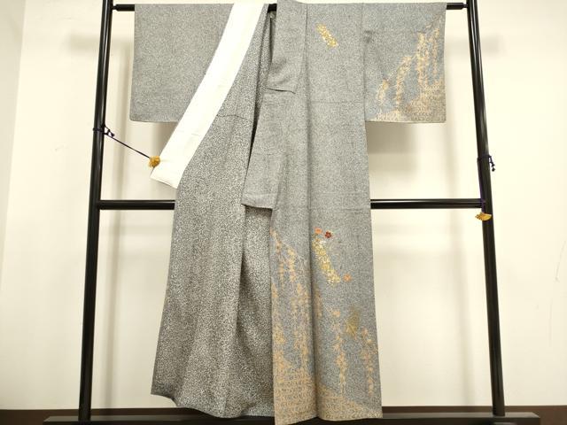 平和屋着物▽訪問着 単衣 刺繍 短冊枝垂れ桜文 たたき染め 金彩 正絹 逸品 DAAT4423du