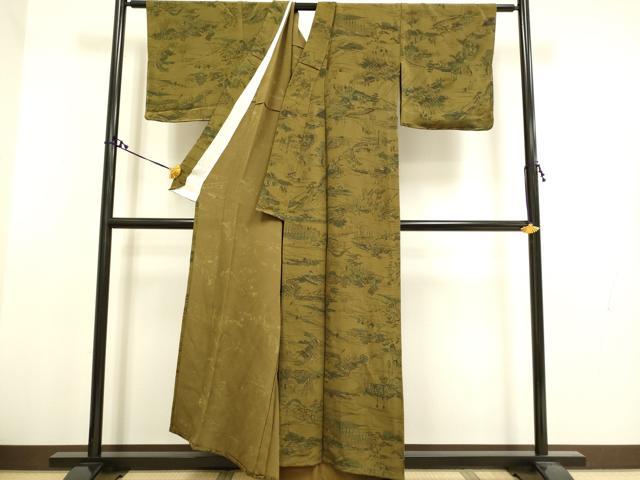 平和屋着物▽人間国宝 南部芳松の息子 伝統工芸伝承者彫刻 南部幸雄 型染 小紋 単衣 五十三次選 鬼しぼ縮緬 証紙付き 正絹 逸品 DAAT4425du