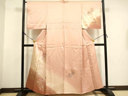平和屋着物▽訪問着 単衣 刺繍 短冊枝花文 暈し染め 金銀彩 正絹 逸品 DAAT4428du