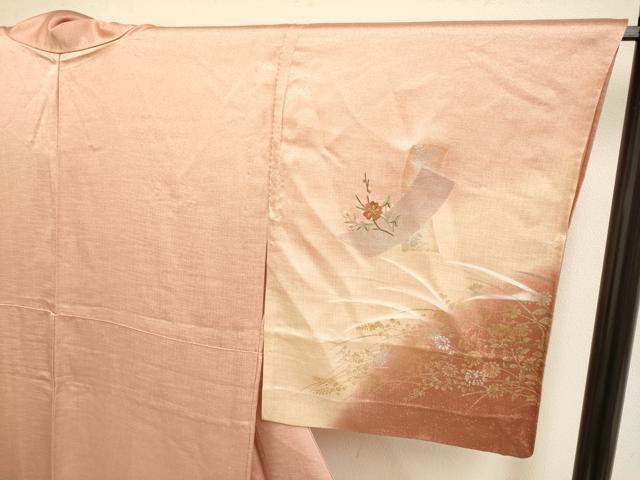 平和屋着物▽訪問着 単衣 刺繍 短冊枝花文 暈し染め 金銀彩 正絹 逸品 DAAT4428du