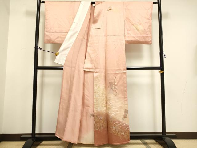 平和屋着物▽訪問着 単衣 刺繍 短冊枝花文 暈し染め 金銀彩 正絹 逸品 DAAT4428du