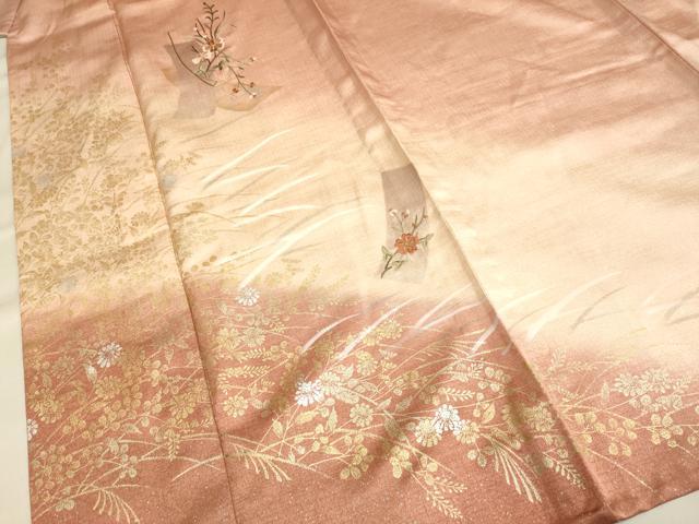 平和屋着物▽訪問着 単衣 刺繍 短冊枝花文 暈し染め 金銀彩 正絹 逸品 DAAT4428du