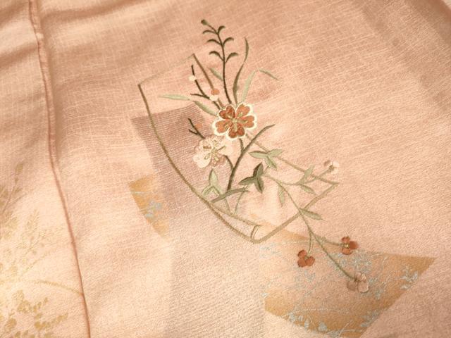 平和屋着物▽訪問着 単衣 刺繍 短冊枝花文 暈し染め 金銀彩 正絹 逸品 DAAT4428du