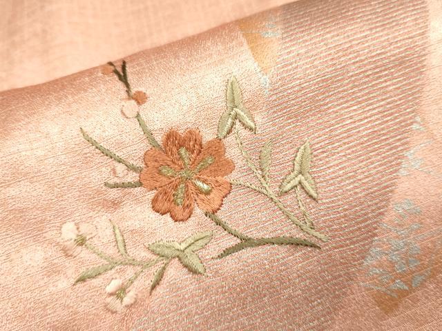 平和屋着物▽訪問着 単衣 刺繍 短冊枝花文 暈し染め 金銀彩 正絹 逸品 DAAT4428du