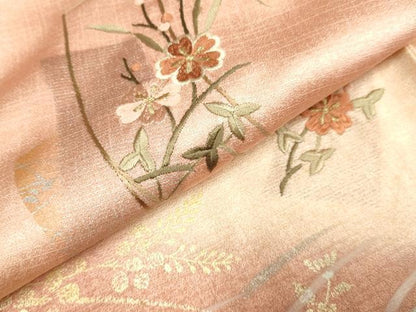 平和屋着物▽訪問着 単衣 刺繍 短冊枝花文 暈し染め 金銀彩 正絹 逸品 DAAT4428du