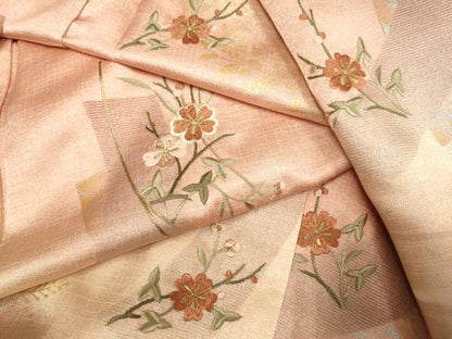 平和屋着物▽訪問着 単衣 刺繍 短冊枝花文 暈し染め 金銀彩 正絹 逸品 DAAT4428du