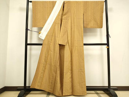 平和屋着物▽上質な紬 単衣 間道 正絹 逸品 DAAT4430du