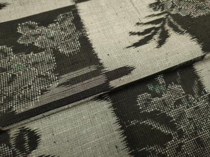 平和屋着物▽上質な紬　単衣　市松花文　正絹　逸品　DAAT4436du