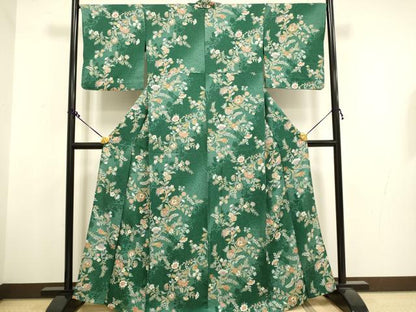 平和屋着物▽上質な小紋 単衣 更紗花文 金彩 正絹 逸品 DAAT4443du