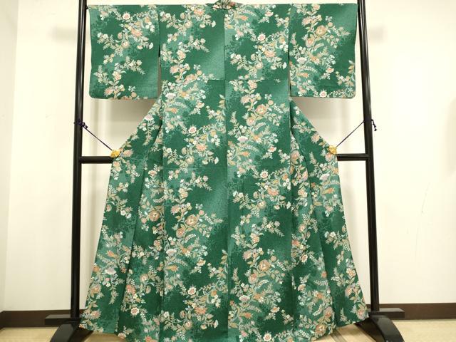 平和屋着物▽上質な小紋 単衣 更紗花文 金彩 正絹 逸品 DAAT4443du