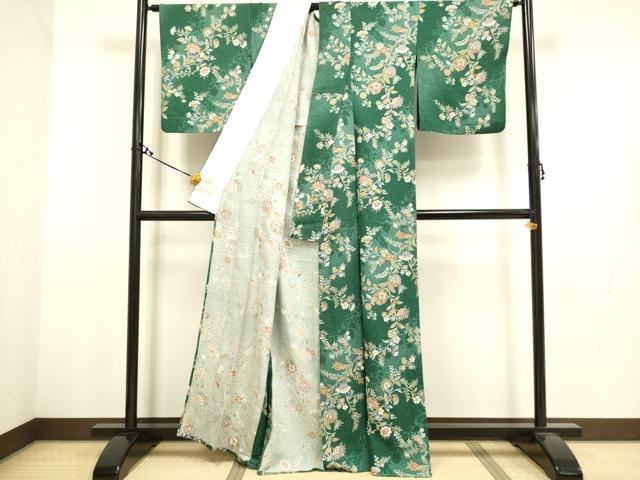 平和屋着物▽上質な小紋 単衣 更紗花文 金彩 正絹 逸品 DAAT4443du