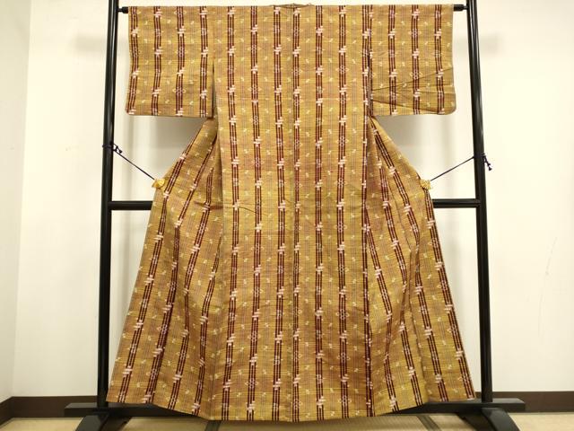 平和屋着物▽本場琉球紬 単衣 絣格子 正絹 逸品 DAAT4446du