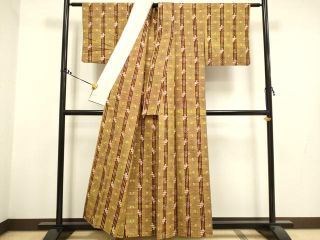 平和屋着物▽本場琉球紬 単衣 絣格子 正絹 逸品 DAAT4446du