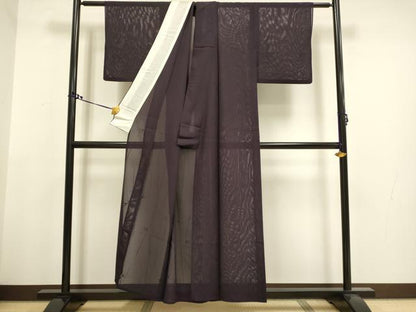 平和屋着物＊夏物　色無地　絽　笹紋紗　黒鳶色　正絹　逸品　DAAT4457du