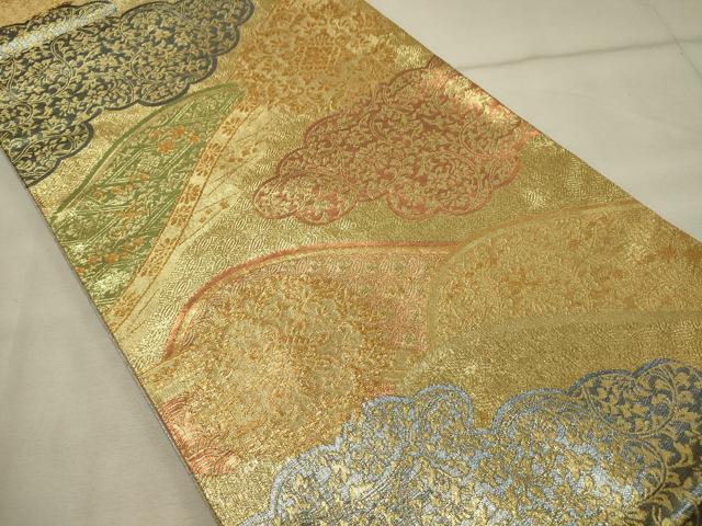 平和屋着物◎佐賀錦 六通柄袋帯 雲取り遠山花文 金糸 正絹 逸品 DAAT4812qp