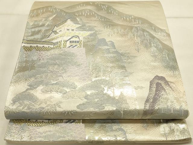 平和屋着物◎六通柄袋帯 風景文 金銀糸 正絹 逸品 DAAT4905qp
