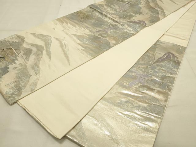 平和屋着物◎六通柄袋帯 風景文 金銀糸 正絹 逸品 DAAT4905qp