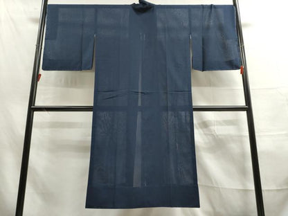 平和屋着物▽道中着　スリーシーズン　春夏秋　塵除け　縞文紗　留紺色　ロング丈　正絹　逸品　未使用　DAAT5563ud