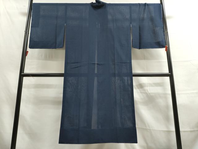 平和屋着物▽道中着　スリーシーズン　春夏秋　塵除け　縞文紗　留紺色　ロング丈　正絹　逸品　未使用　DAAT5563ud