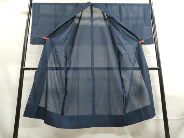 平和屋着物▽道中着　スリーシーズン　春夏秋　塵除け　縞文紗　留紺色　ロング丈　正絹　逸品　未使用　DAAT5563ud