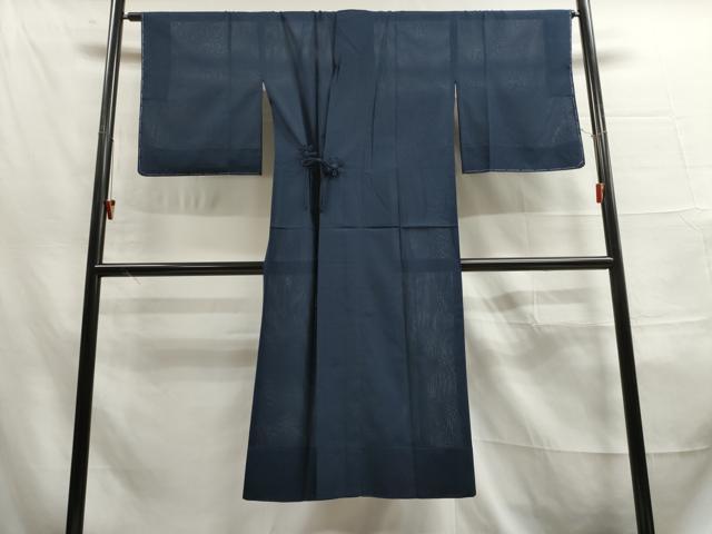平和屋着物▽道中着　スリーシーズン　春夏秋　塵除け　縞文紗　留紺色　ロング丈　正絹　逸品　未使用　DAAT5563ud