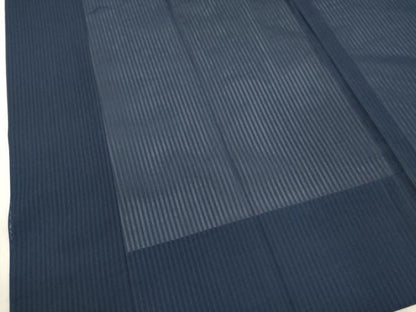 平和屋着物▽道中着　スリーシーズン　春夏秋　塵除け　縞文紗　留紺色　ロング丈　正絹　逸品　未使用　DAAT5563ud
