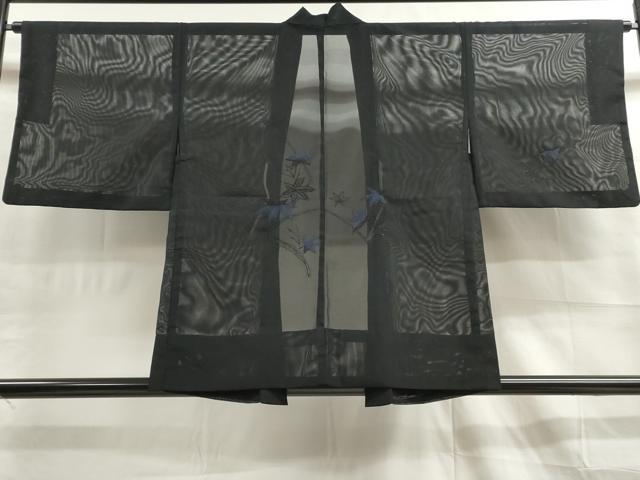 平和屋着物▽羽織 スリーシーズン 春夏秋 塵除け 舞葉文 黒地 正絹