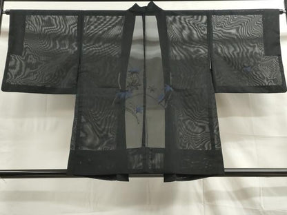 平和屋着物▽羽織 スリーシーズン 春夏秋 塵除け 舞葉文 黒地 正絹 逸品 DAAT5564ud