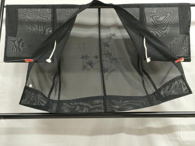 平和屋着物▽羽織　スリーシーズン　春夏秋　塵除け　舞葉文　黒地　正絹　逸品　DAAT5564ud 平和屋着物▽羽織 スリーシーズン 春夏秋 塵除け 舞葉文 黒地