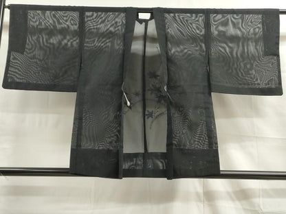 平和屋着物▽羽織 スリーシーズン 春夏秋 塵除け 舞葉文 黒地 正絹 逸品 DAAT5564ud