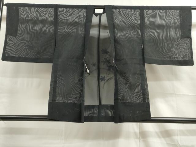 平和屋着物▽羽織 スリーシーズン 春夏秋 塵除け 舞葉文 黒地 正絹 逸品 DAAT5564ud