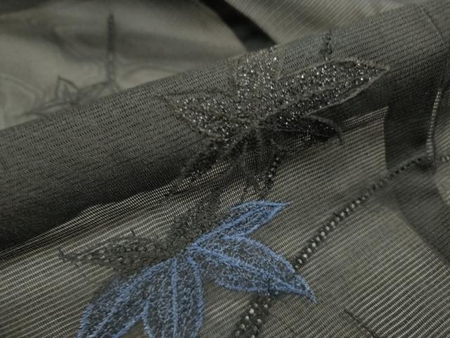 平和屋着物▽羽織 スリーシーズン 春夏秋 塵除け 舞葉文 黒地 正絹 逸品 DAAT5564ud