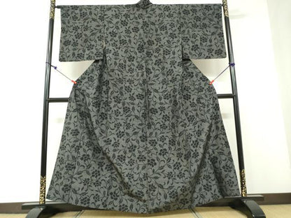 平和屋着物▽上質な紬 単衣 100亀甲 花唐草文 正絹 逸品 DAAT5976ud