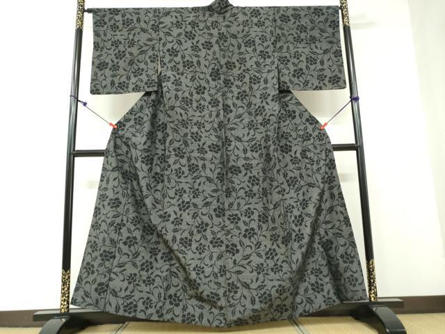 平和屋着物▽上質な紬 単衣 100亀甲 花唐草文 正絹 逸品 DAAT5976ud