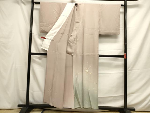 平和屋着物▽訪問着 単衣 総刺繍 籬草花文 暈し染め 金糸 正絹 逸品 DAAT6095op