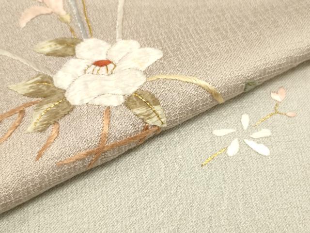 平和屋着物▽訪問着 単衣 総刺繍 籬草花文 暈し染め 金糸 正絹 逸品 DAAT6095op