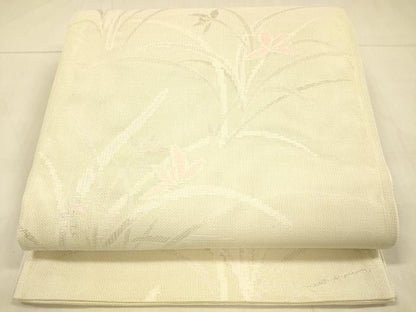 平和屋着物＊夏物　六通柄袋帯　草花文　銀糸　正絹　逸品　DAAT7087cm