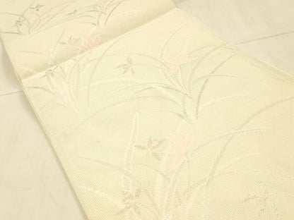 平和屋着物＊夏物　六通柄袋帯　草花文　銀糸　正絹　逸品　DAAT7087cm