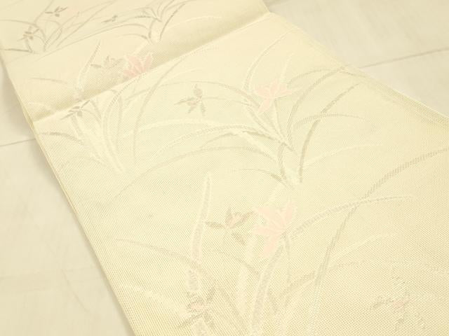 平和屋着物＊夏物　六通柄袋帯　草花文　銀糸　正絹　逸品　DAAT7087cm
