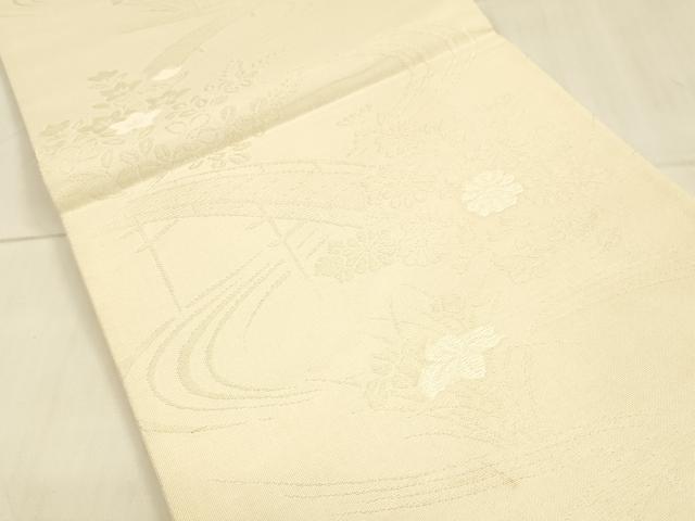 平和屋着物＊夏物　六通柄袋帯　流水渡橋草花文　銀糸　正絹　逸品　DAAT7384cm