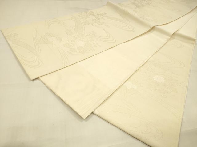 平和屋着物＊夏物　六通柄袋帯　流水渡橋草花文　銀糸　正絹　逸品　DAAT7384cm