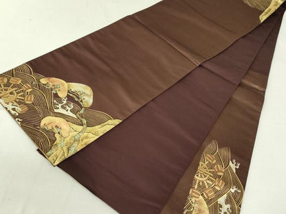 平和屋着物●太鼓柄袋帯　渡橋立波松文　金彩　正絹　逸品　DAAT7529ob