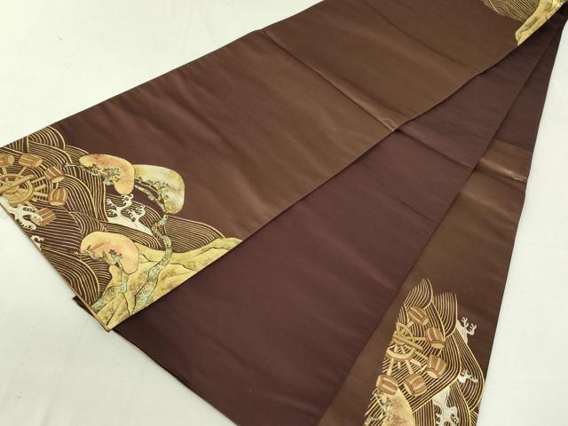 平和屋着物●太鼓柄袋帯　渡橋立波松文　金彩　正絹　逸品　DAAT7529ob