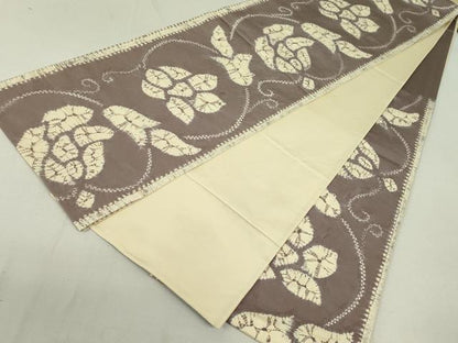 平和屋着物●六通柄袋帯 紬地 総絞り 草花間道 正絹 逸品 DAAT7533ob