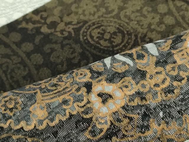 平和屋着物●太鼓柄袋帯 切嵌更紗花横段文 銀糸 正絹 逸品 DAAT7656ob