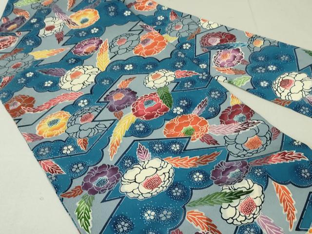 平和屋着物●全通柄 九寸名古屋帯 紅型 松皮菱菊文 正絹 逸品 未使用 DAAT7666ob