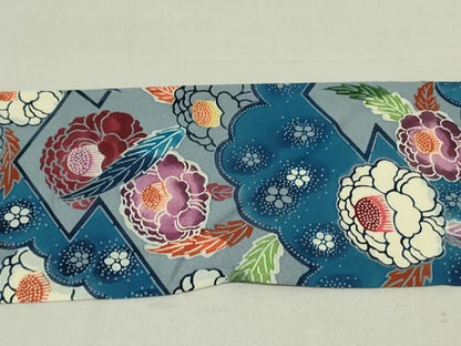 平和屋着物●全通柄 九寸名古屋帯 紅型 松皮菱菊文 正絹 逸品 未使用 DAAT7666ob