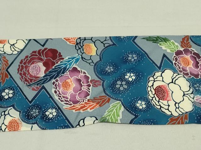 平和屋着物●全通柄 九寸名古屋帯 紅型 松皮菱菊文 正絹 逸品 未使用 DAAT7666ob