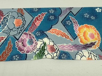 平和屋着物●全通柄 九寸名古屋帯 紅型 松皮菱菊文 正絹 逸品 未使用 DAAT7666ob