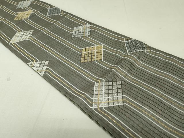 平和屋着物●六通柄袋帯　菱間道　金銀糸　正絹　逸品　DAAT7689ob